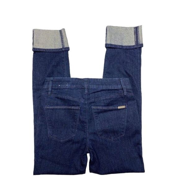 White House Black Market Dark Wash Denim Slim‎ Ankle Gold Cuff Mid Rise Jeans 00 - Picture 6 of 11